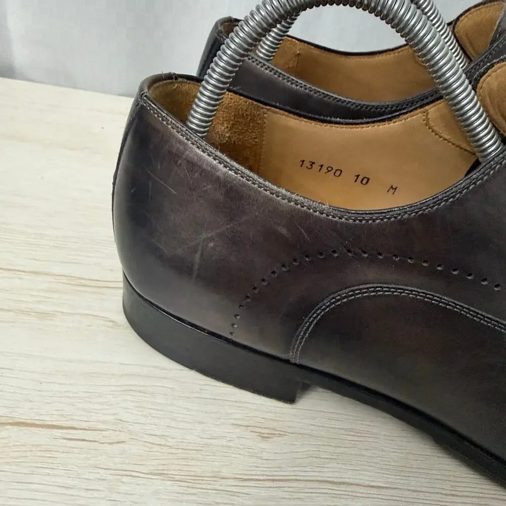 Magnanni Vaughan Dress Shoes Mens Size 10 M Oxford Hand Painted Dark Brown Spain